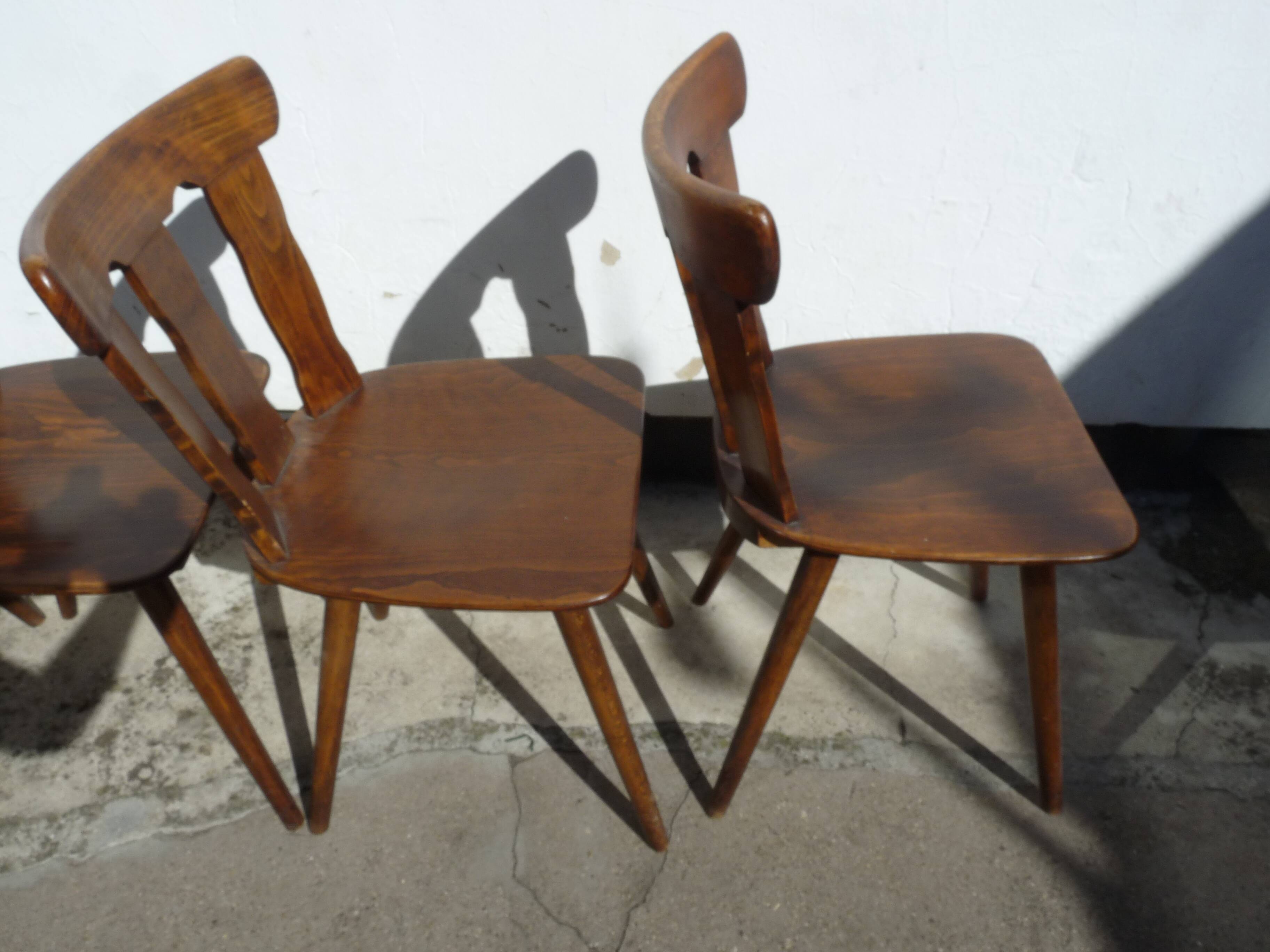 Lot of 4 wooden bistro chairs - 70s 80s 90s