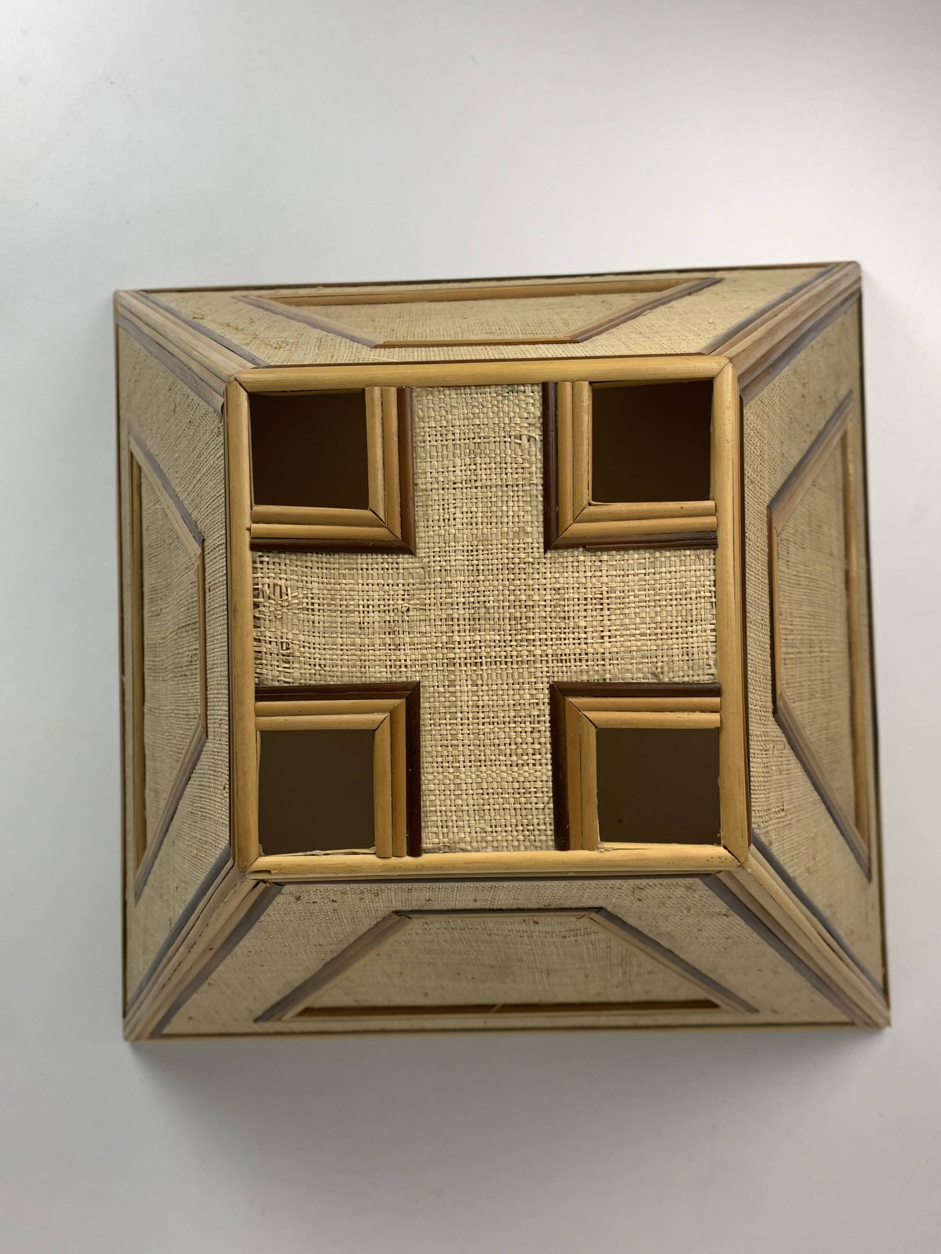 Midcentury pencil reed rattan bamboo and brass table lamp, 1970s