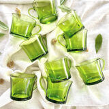 Set of 8 cups vintage green glass Duralex