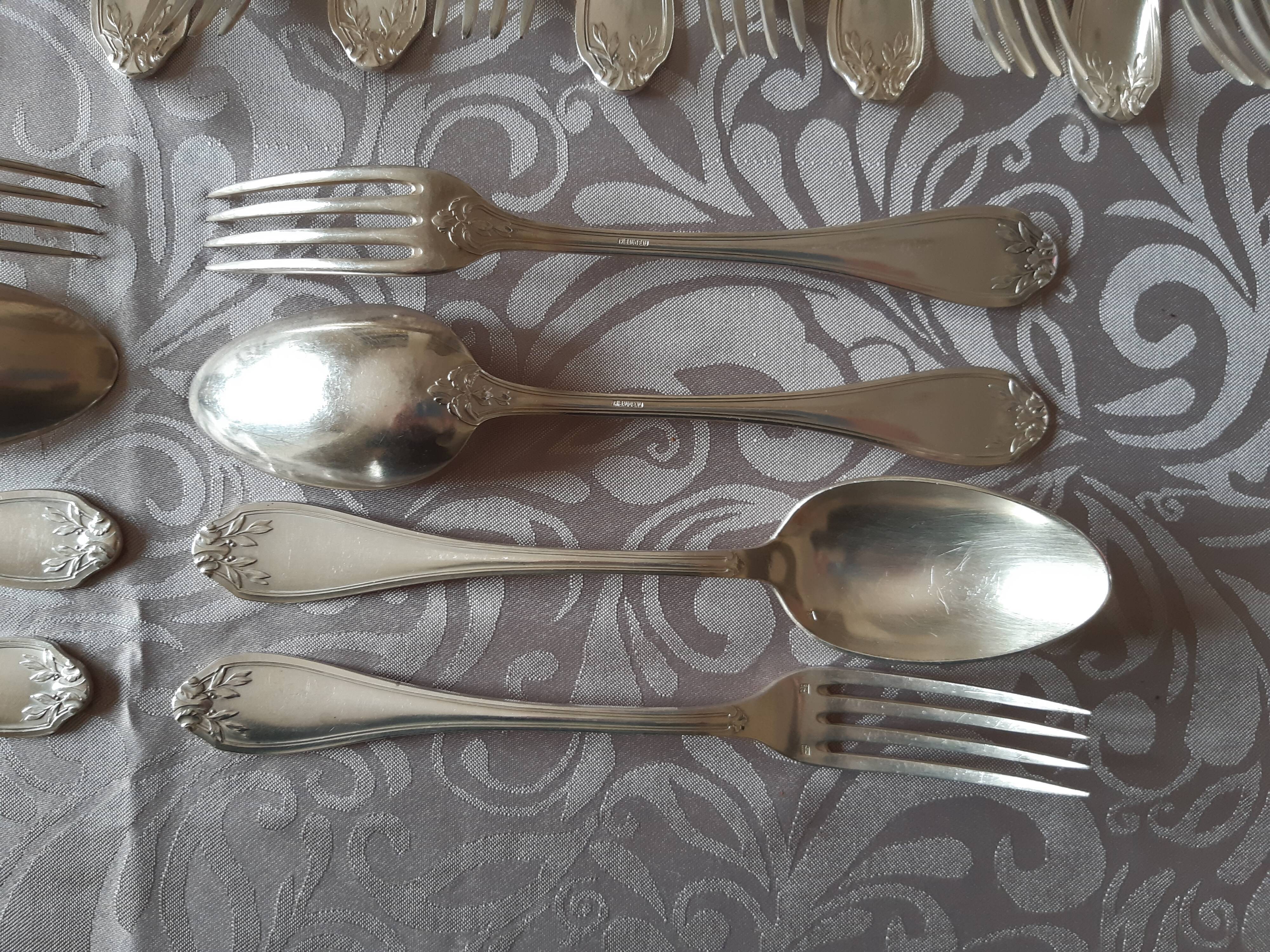 Art nouveau housewife, 48 pieces, 24 guests, foliage model, silver metal