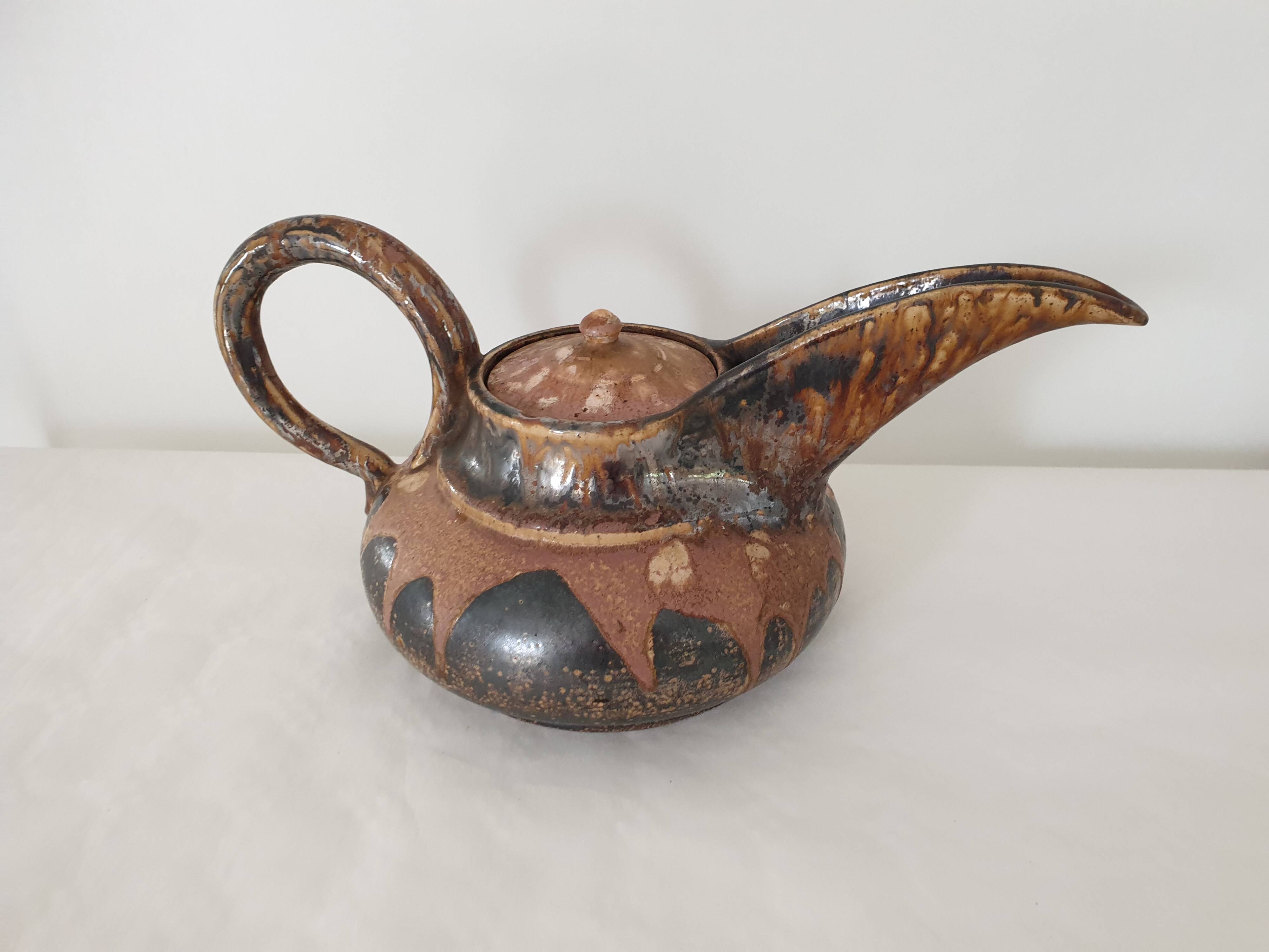 Théière en terre cuite émaillée Art DÉco signée Marcellus Aubry, années 1930