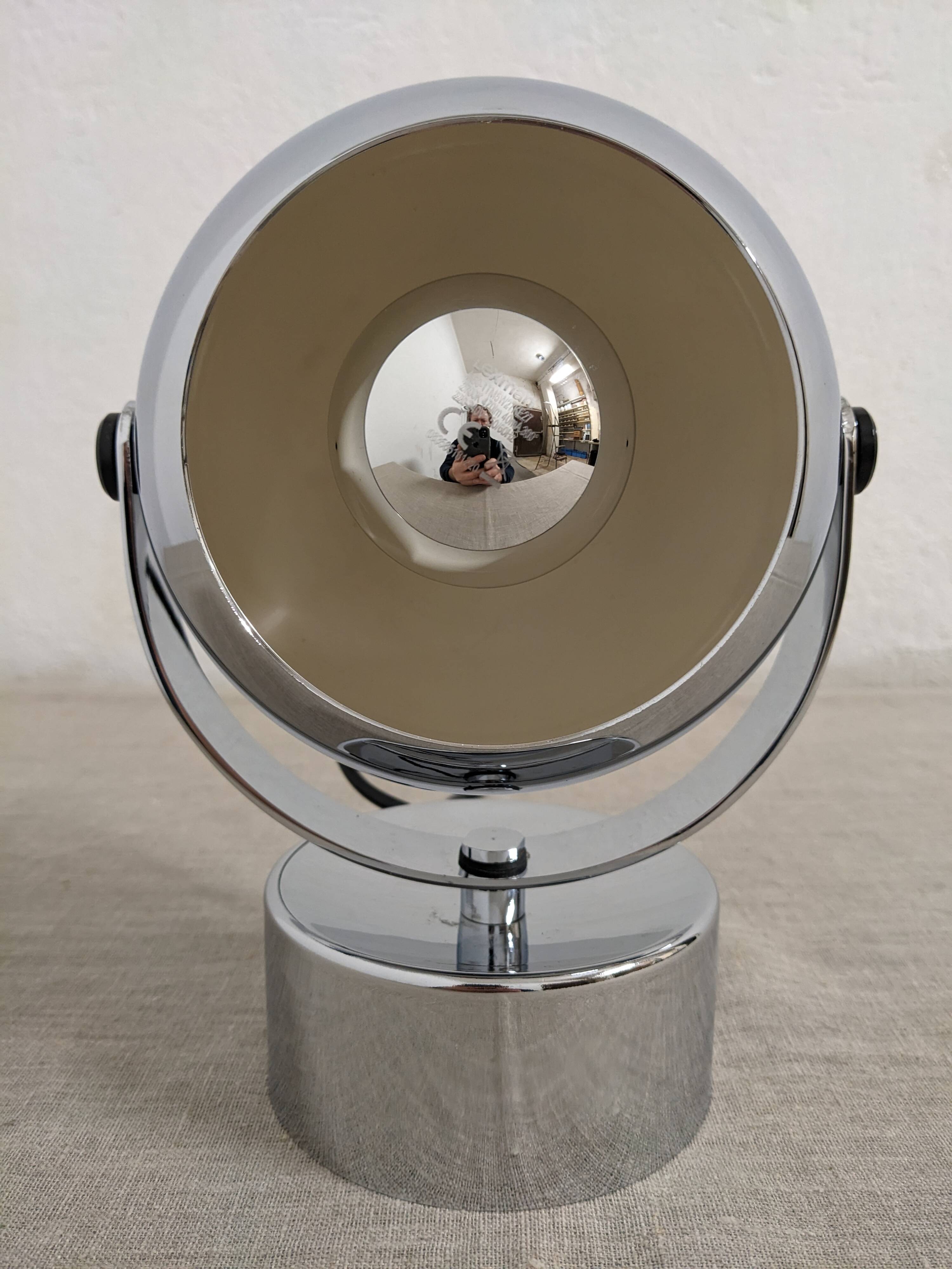 Eye ball lamp or wall light, chrome, space age, France circa 1970.