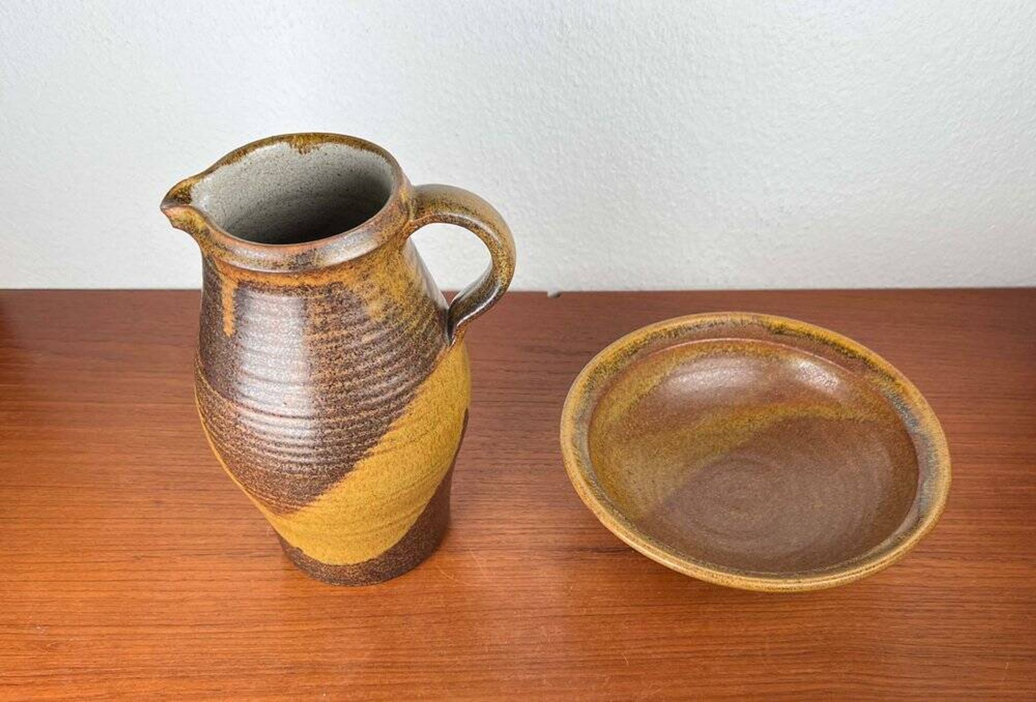 Ceramic Jug and Bowl Set, German Mid-Century Trenck Keramik Kellinghusen, 1960s, Set of 2