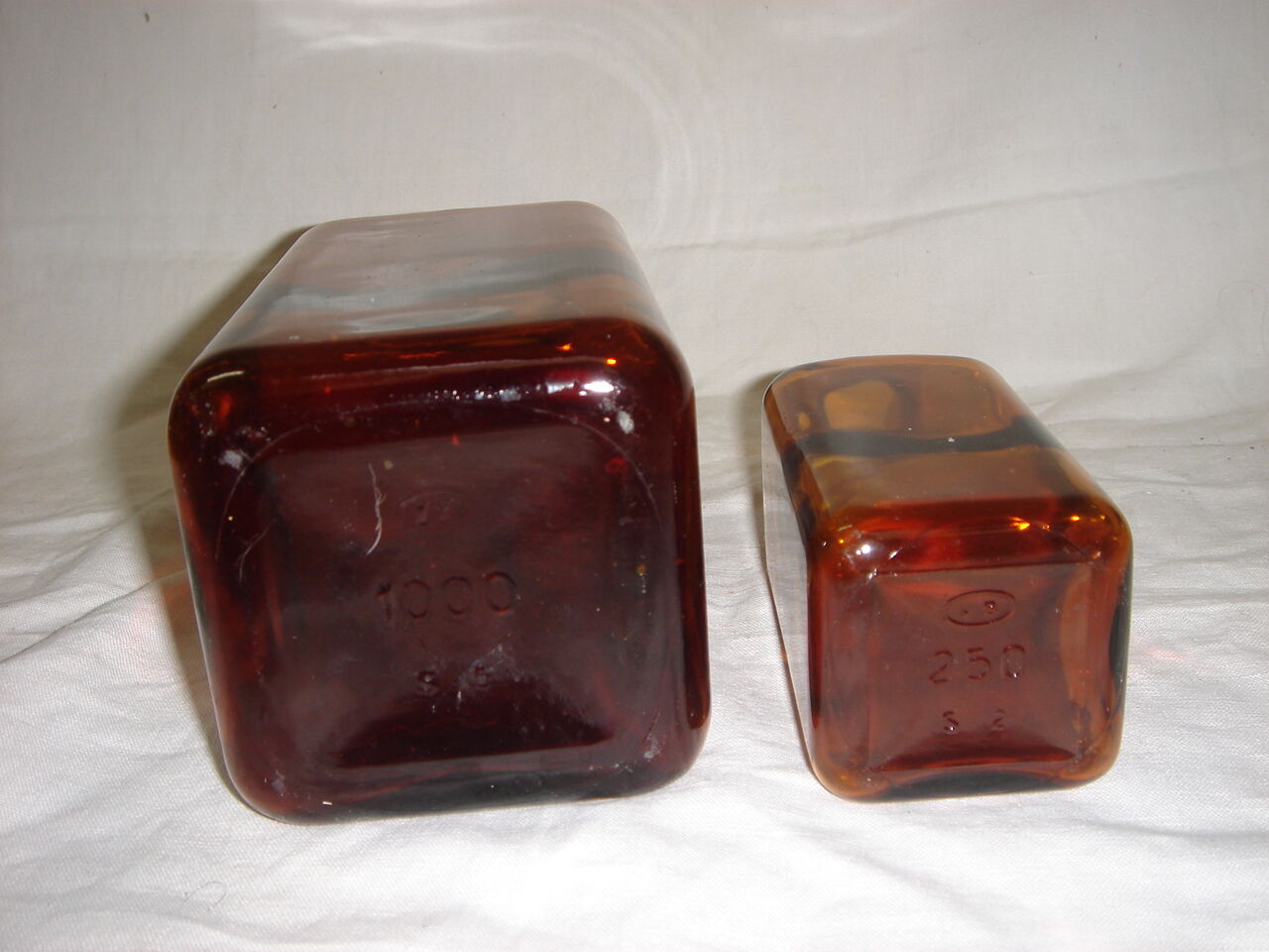 2 old vials to pharmacy early 20th amber smoked glass