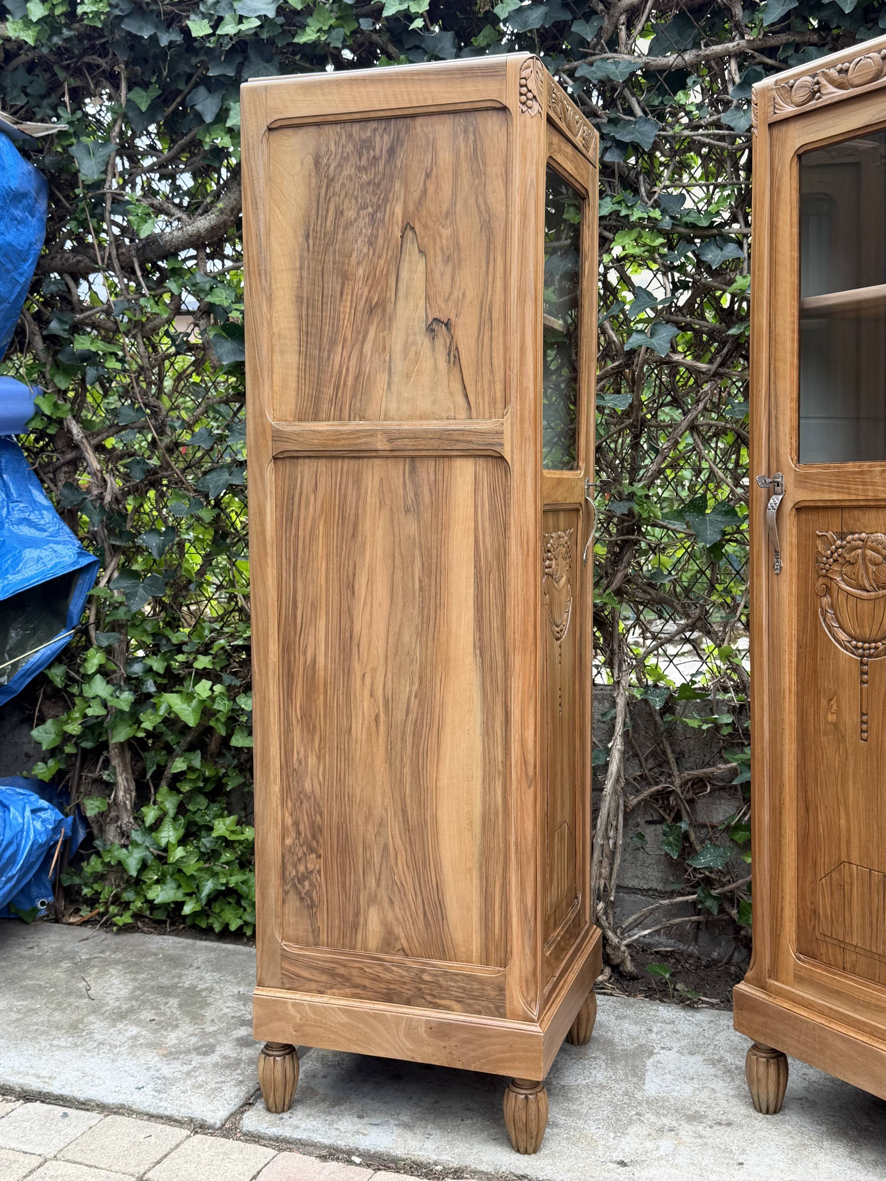 Rare pair of Art Deco glass columns in solid walnut – renovated