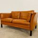 Vintage danish mid century mogens hansen 2 person tan cognac leather sofa