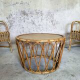 Garden furniture: 4 armchairs and rattan coffee table