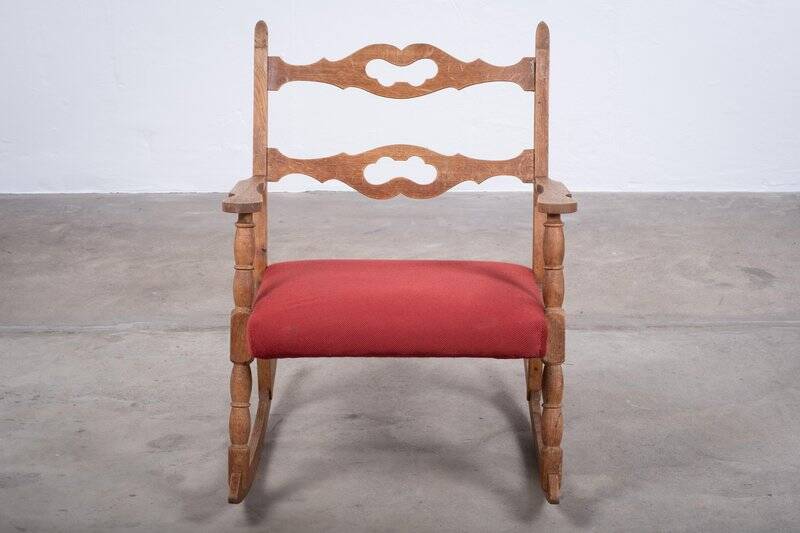 Brutalist Oak Rocking Chair, Denmark, 1960s