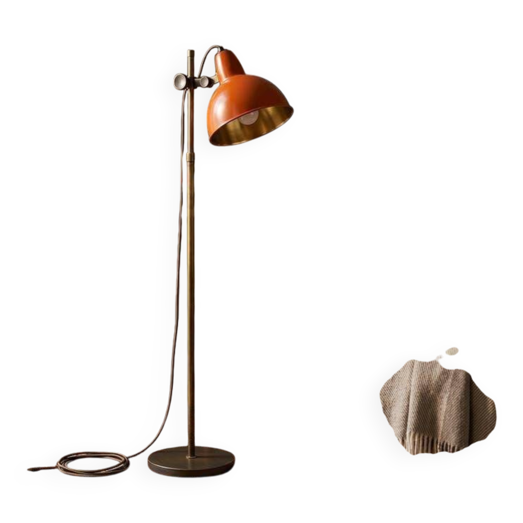 Vintage orange-red floor lamp with chrome.