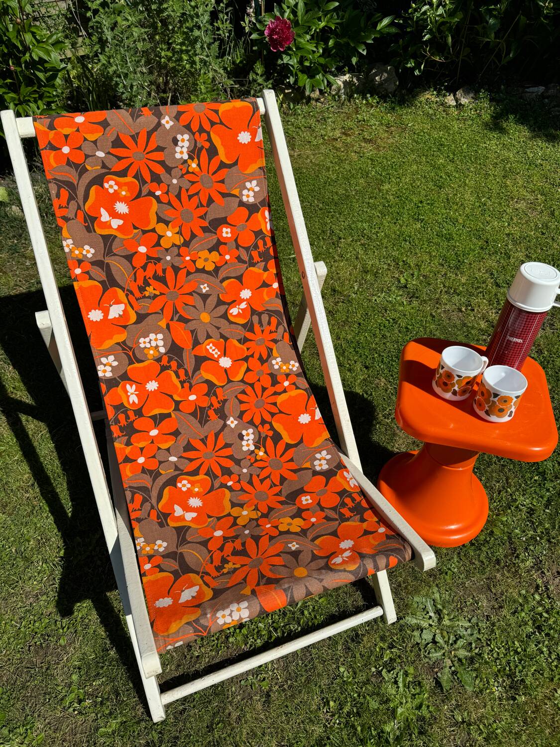 Old vintage flower deckchair