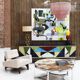 Mid-Century Modern Style Italian Sideboard Made of Wood Brass and Colored G
