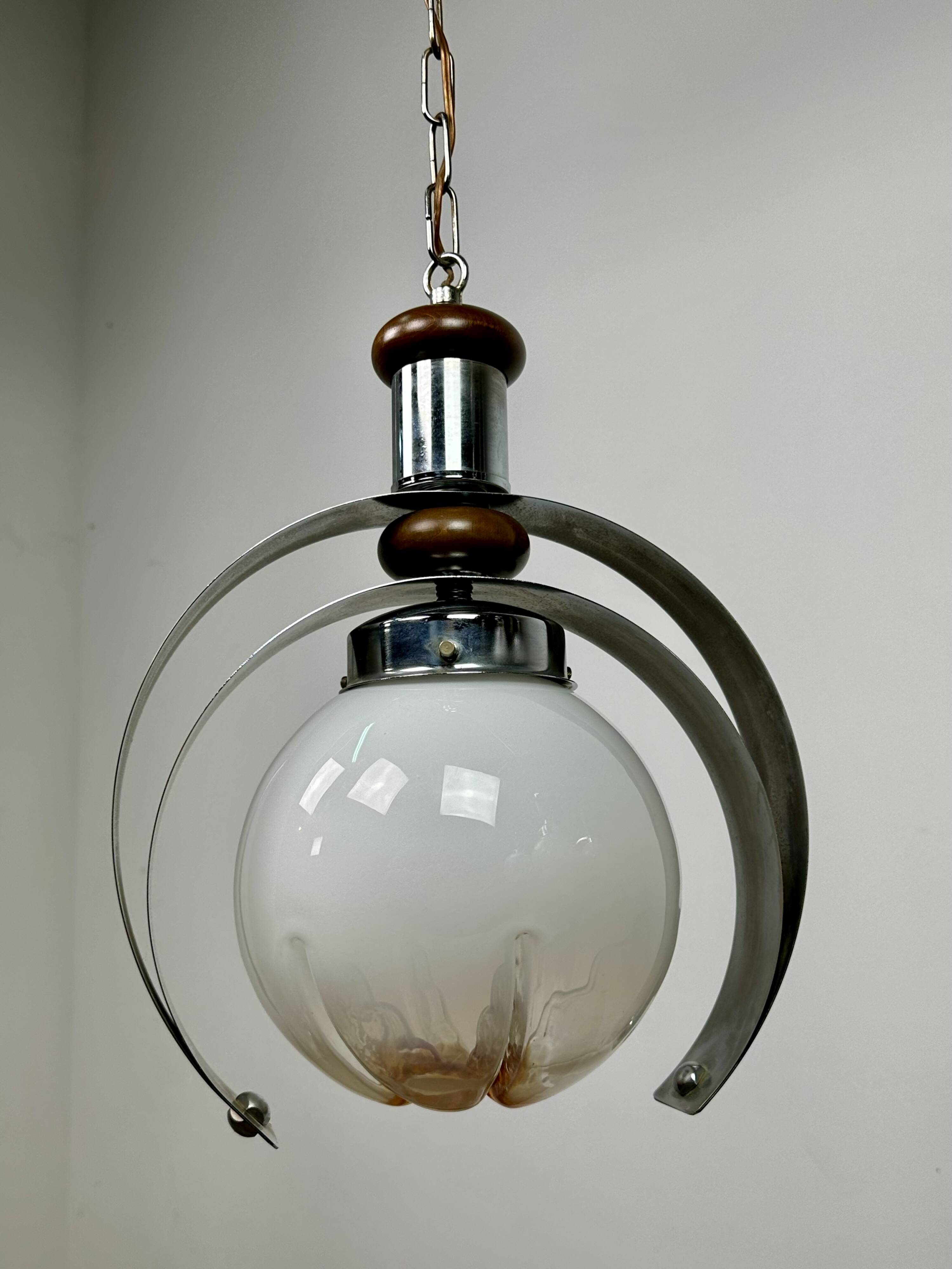 Italian chandelier by MAZZEGA in metal, wood and Murano glass 1970