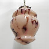 Art Deco hanging lamp with marbled salmon-coloured shade