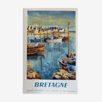 Affiche ancienne originale Bretagne sncf 1953