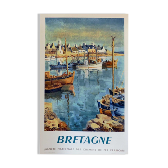 Affiche ancienne originale Bretagne sncf 1953