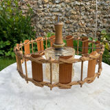 Rattan wood and glass pendant light 1970