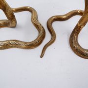 Pair of engraved brass cobra candlesticks - 1960s