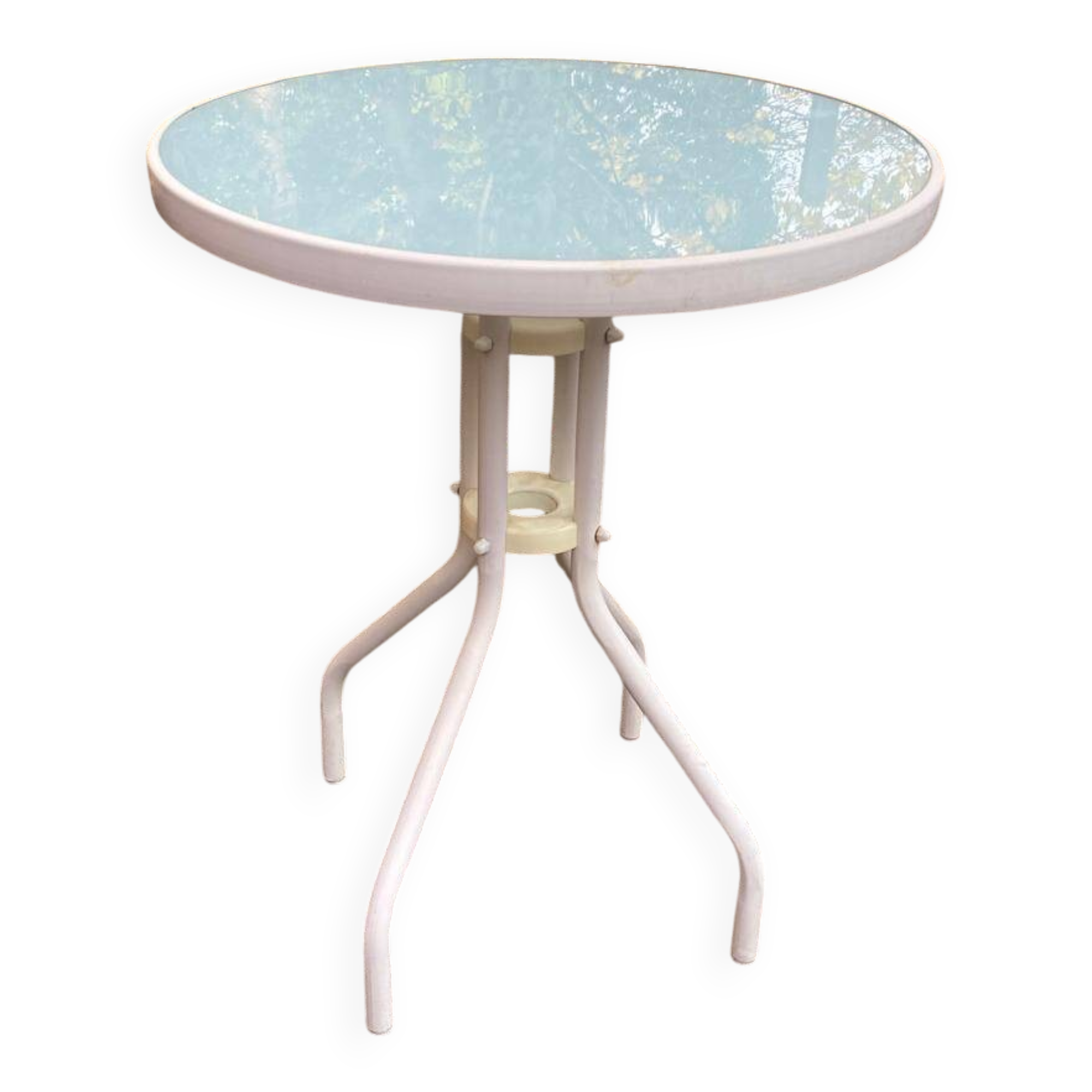 Round bistro table in steel with tulip base and glass top, 60cm