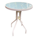 Round bistro table in steel with tulip base and glass top, 60cm