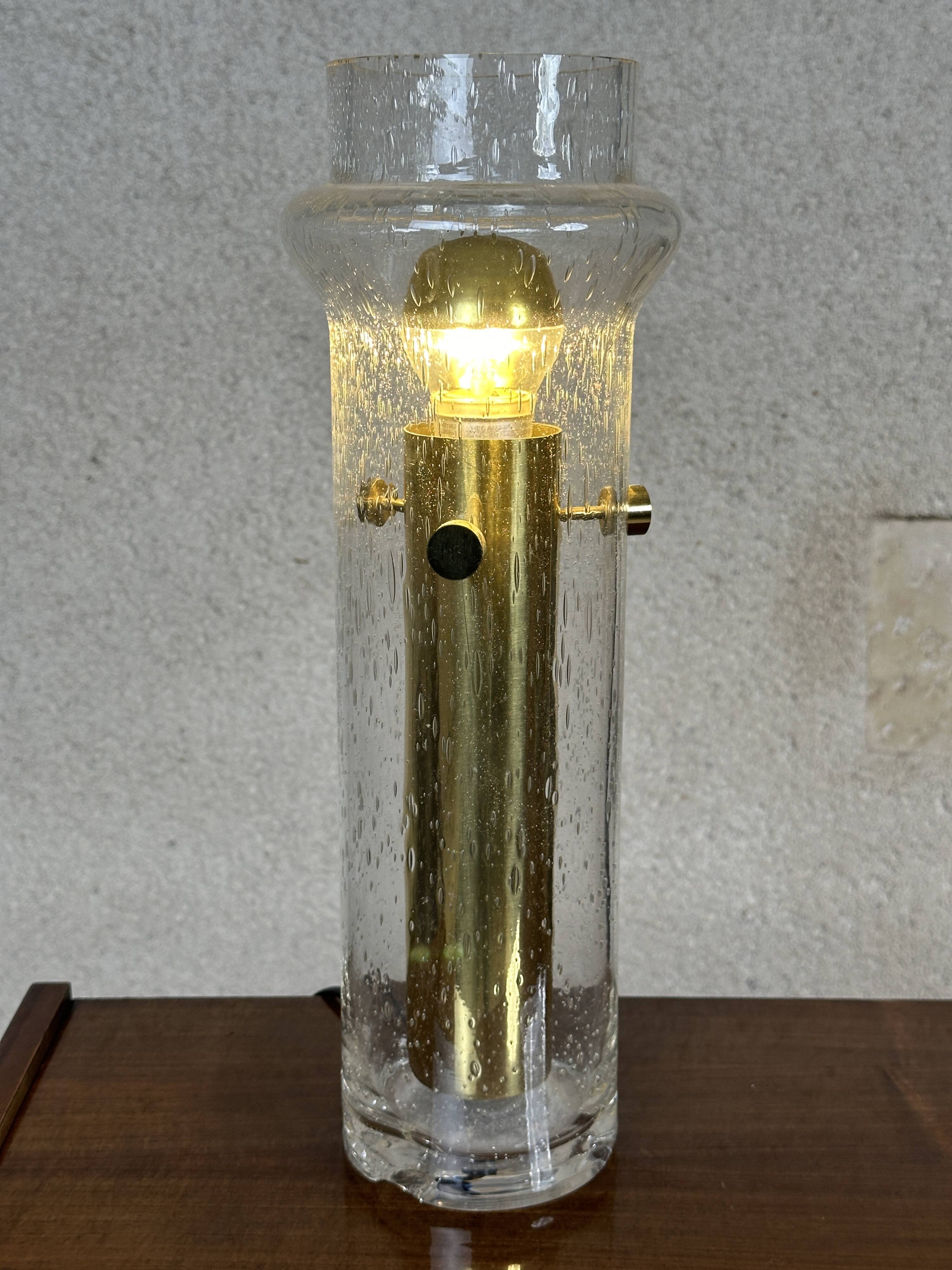 Space Age table lamp in bubbled glass and brass, 1970s
