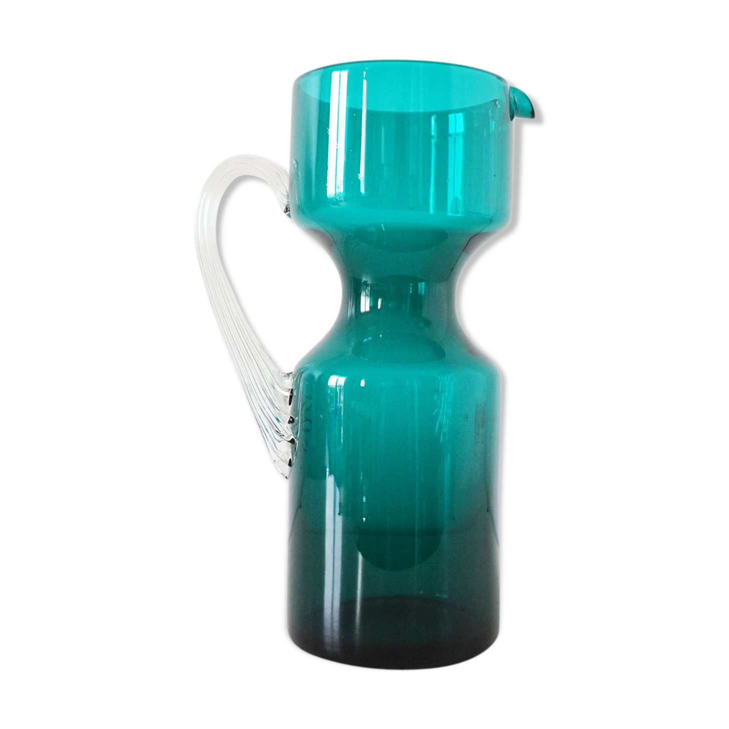 Vintage blue blown glass carafe