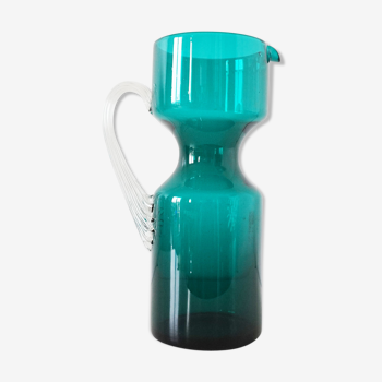 Vintage blue blown glass carafe