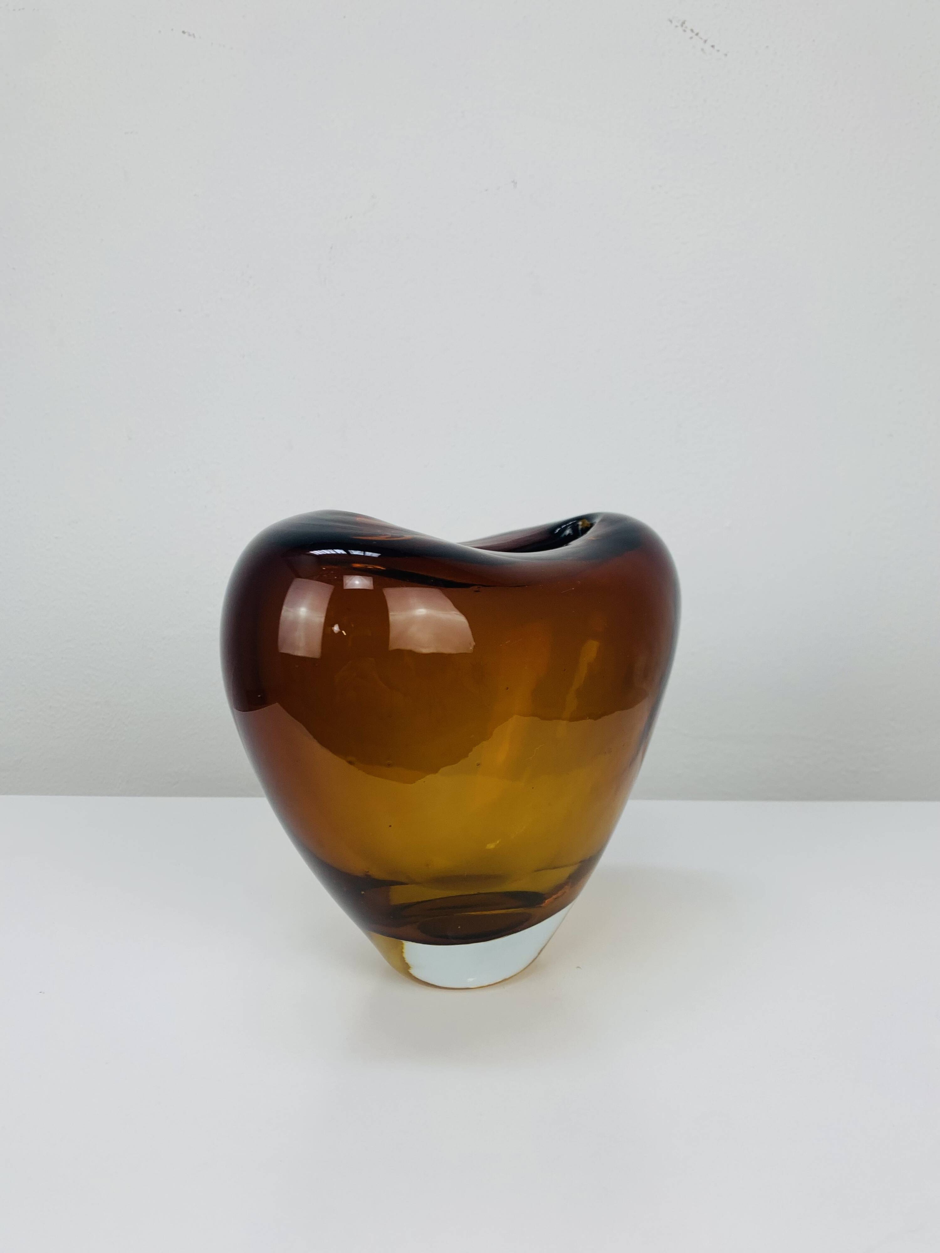 Vintage Holmegaard style blown glass heart vase