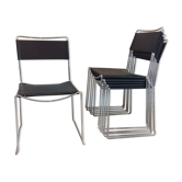 Lot de 6 chaises design cuir noir et chrome