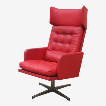 Fauteuil pivotant en cuir rouge des années 1970