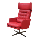 1970s Red Leather Swivel Armchair