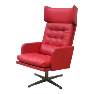 Fauteuil pivotant en cuir rouge des années 1970