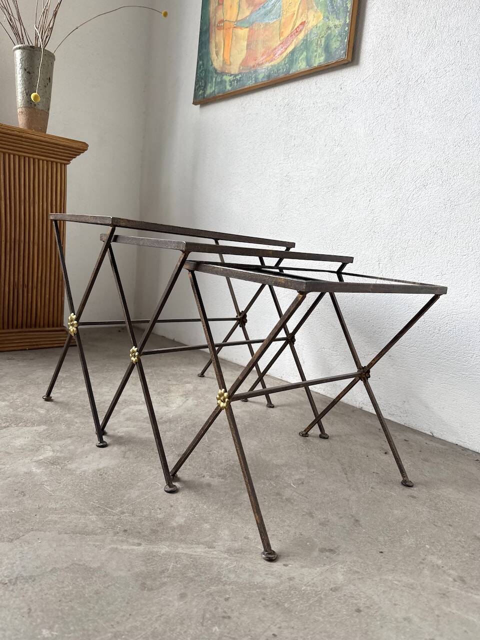 Adnet 1950s nesting tables trio
