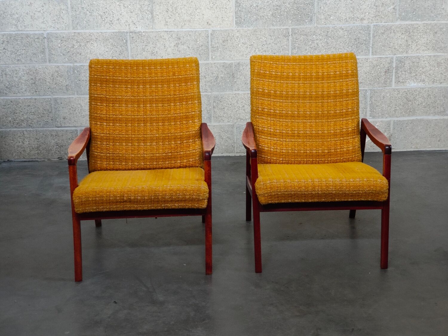 Pair of armchairs Jiri Jiroutek bouclette Yellow 1960