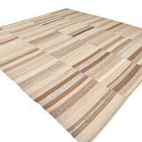 Brown & Beige Striped Large Vintage Kilim Rug, 306x336Cm