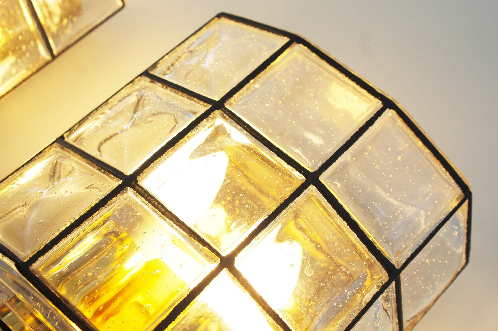 Pair of brass and glass facetted sconces by Glashutte Limburg