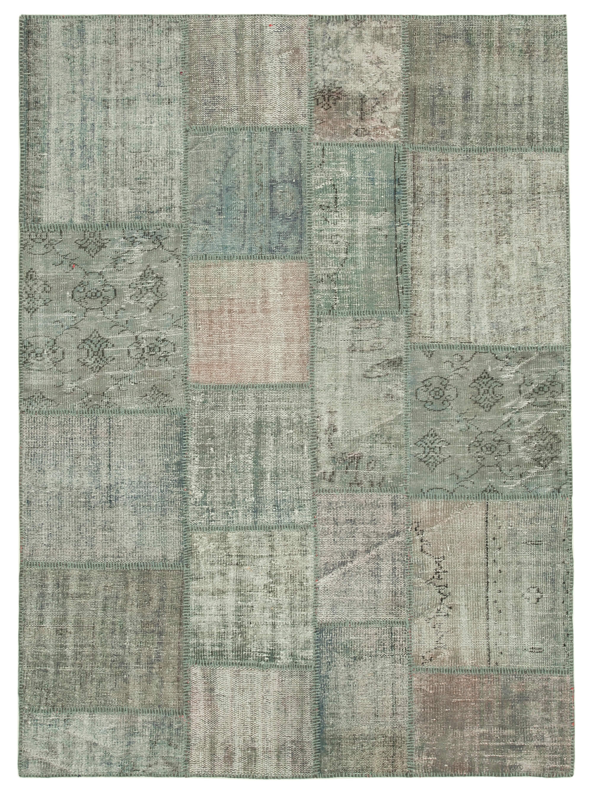 Handwoven oriental overdyed 176 cm x 241 cm grey patchwork carpet