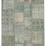 Handwoven oriental overdyed 176 cm x 241 cm grey patchwork carpet