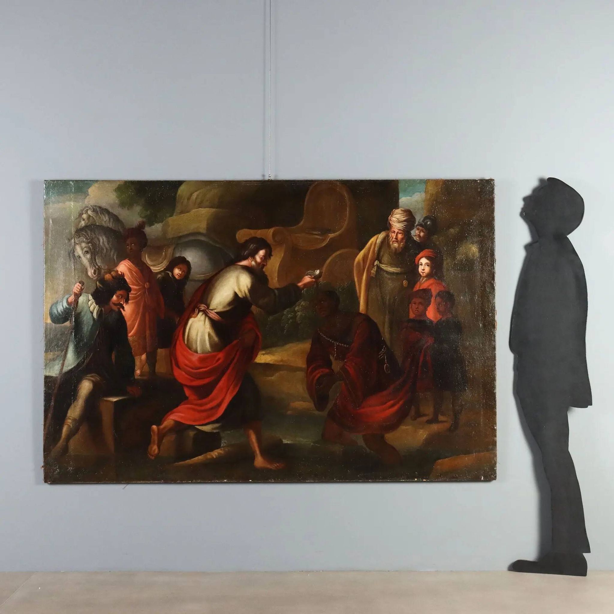 Ancient painting "The Baptism of the Eunuch" oil on canvas 17th century