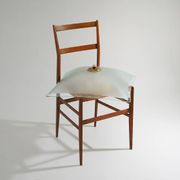 Lampe de plafond en verre satiné et laiton, années 1970