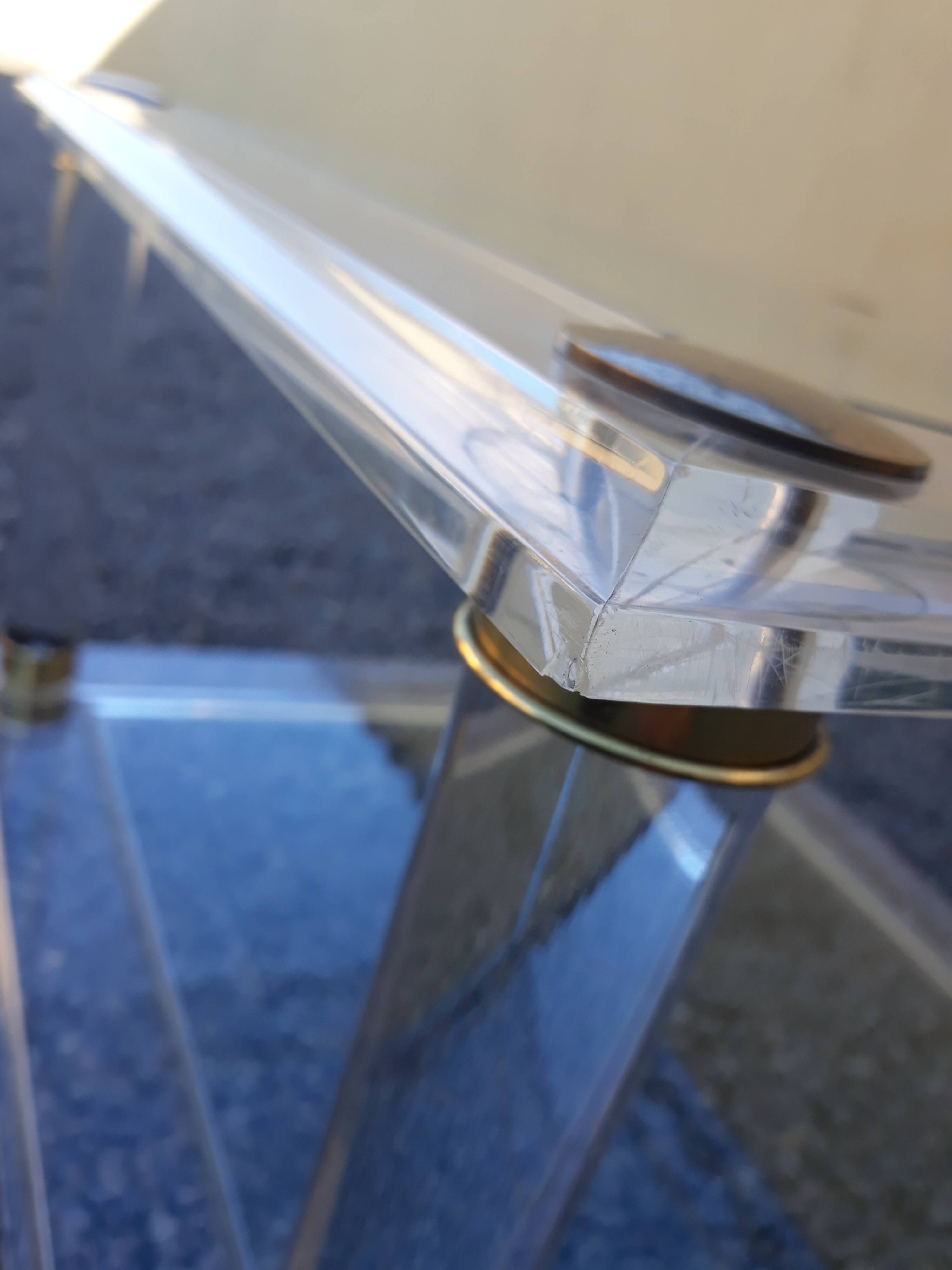 Vintage 1970s design glass and plexiglass coffee table.