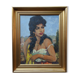 Painting 1950 signed bohemian portrait