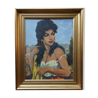 Painting 1950 signed bohemian portrait