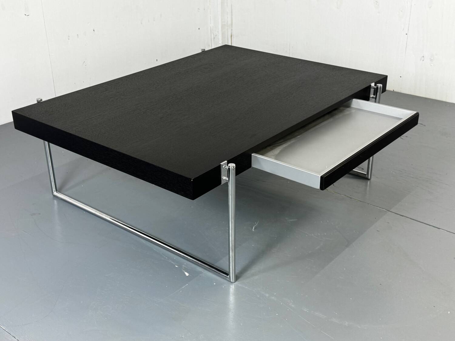 Bauhaus style black solid wood and tubular steel coffee table, Germany
