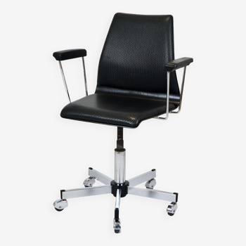 Chaise de bureau design Sedus avec accoudoir bois chromé vintage assise noire