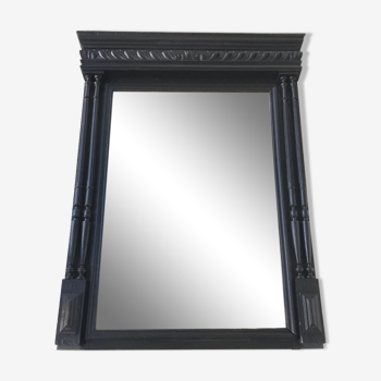 Trumeau à miroir biseauté cadre bois noir ornementé - XIXe siècle