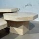 Set of 3 octagonal travertine tables 1970