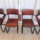 Set of 4 Vintage Quilted Leather Dining Chairs: Black Metal Base