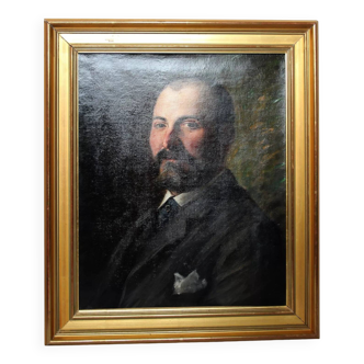 Vintage Portrait Painting of a Gentleman Man Oil on Canvas