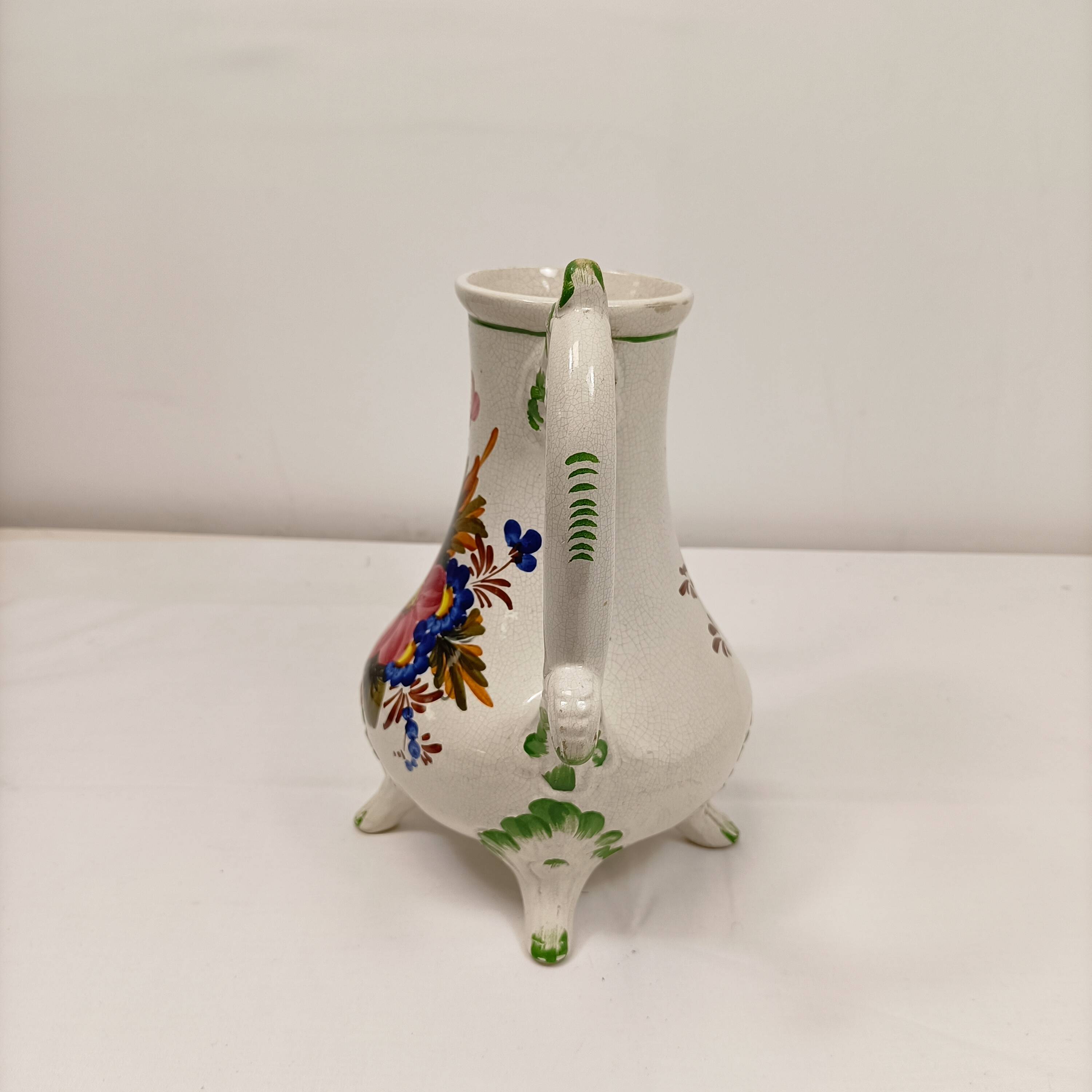 Antique Italian Bassano Vase Pitcher Carafe - Flower Pattern