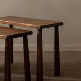 Vintage Oak Nesting Tables (Set of 3) – Rustic Modernist Side Tables, 1970s